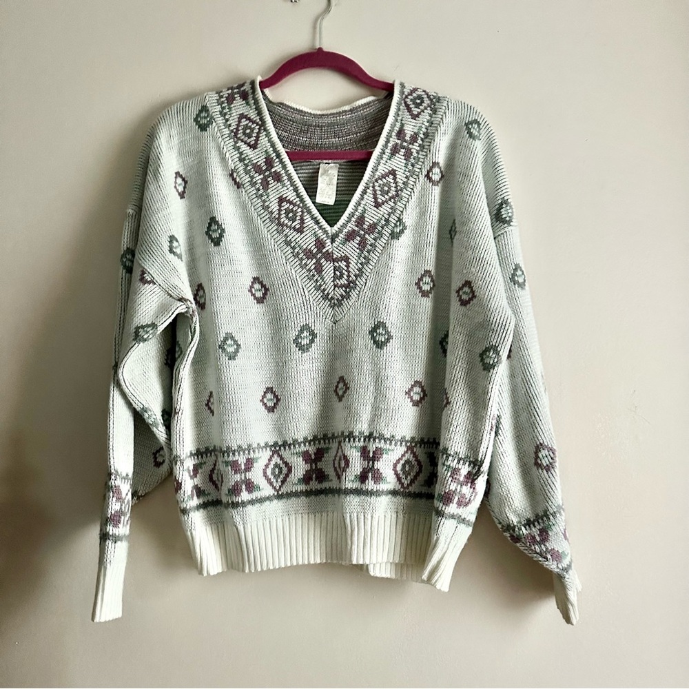 Vintage Patterned‎ V-Neck Sweater 80s/90s